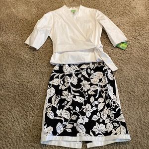 Citrine white top with black/white skirt set